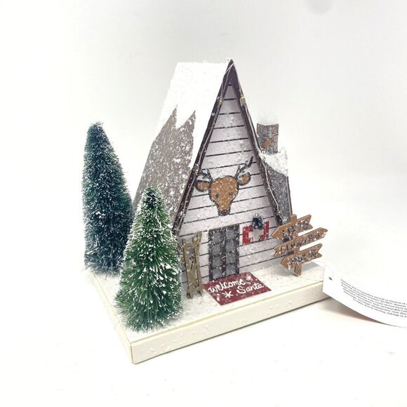 Target Wondershop Lit Paper Ski Lodge Bottle Brush Trees Christmas Village - Picture 2 of 9